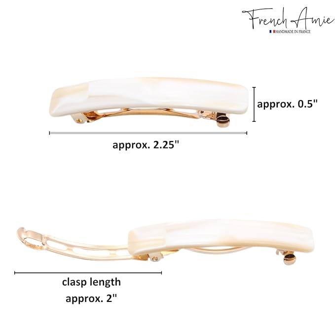 French Amie Small 2 1/4 inch Celluloid Handmade Hair Barrette No Slip Grip Durable Styling Women Hair Accessories Hair Clip for Girls, Made in France(Ivory)