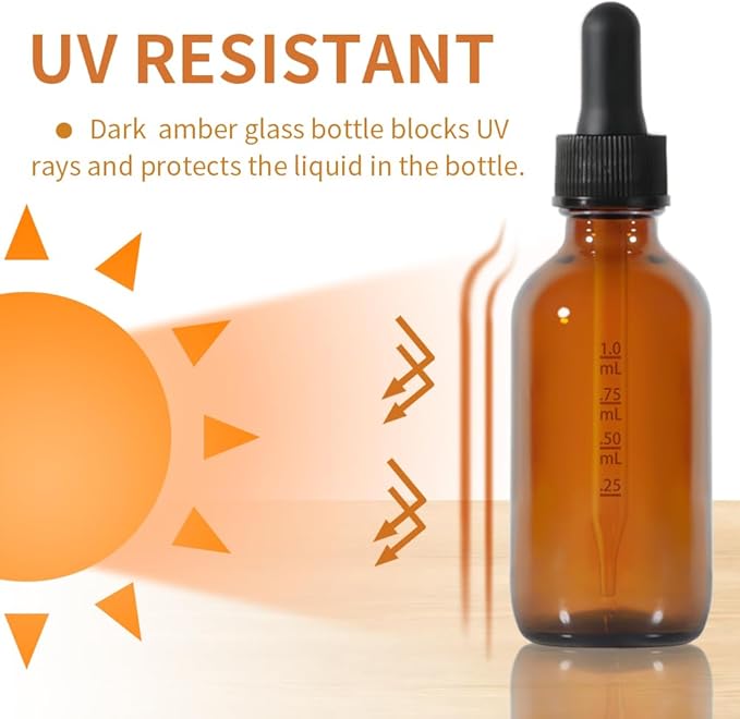 Dropper Bottle,2 oz 4 Pack Glass Droppers Bottle for Oils Eye Dropper Small Travel Oil Amber Dropper with 1 Funnel & 6 Labels - Essential Oils Bottles Tincture Bottles With Dropper Leakproof