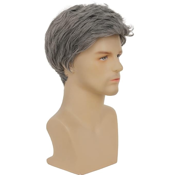 Kaneles Mens Grey Short Wig Synthetic Replacement Costume Halloween Soft Layered Natural Hair Male Wigs (Gray)