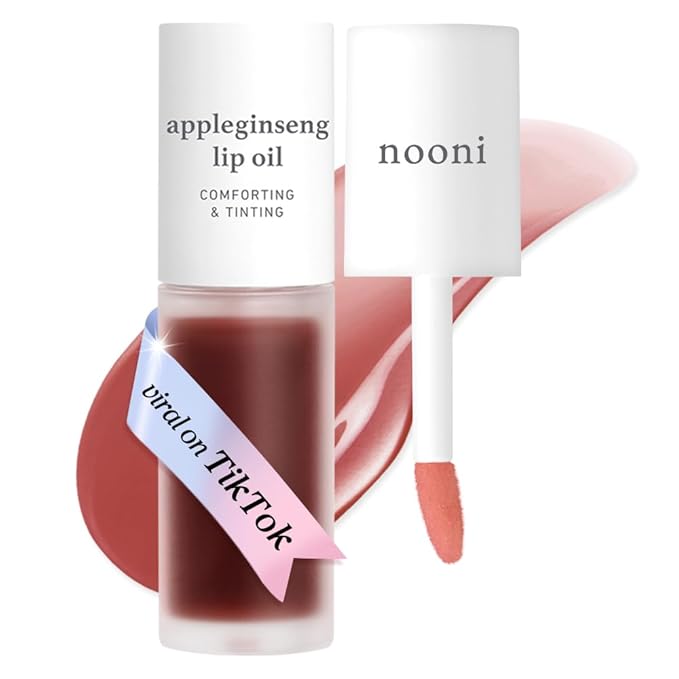 NOONI Korean Lip Oil - Appleginseng | Lip Stain, Long-Lasting, Moisturizing, Plumping, Revitalizing for Dry Lips, Waterproof, No Peel Off, Korean Lip Tint, Stocking Stuffers, Cute Things, 0.12 Fl Oz