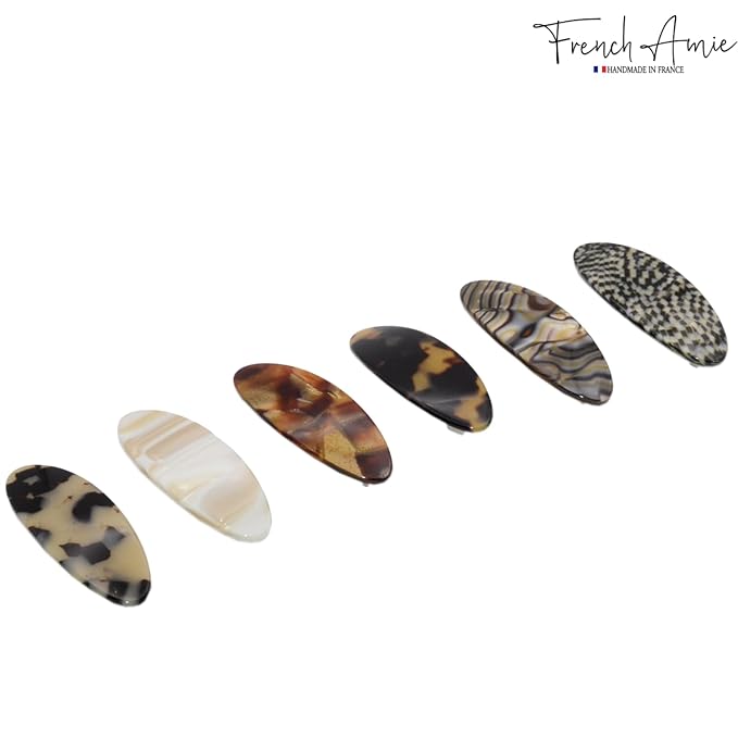 French Amie Oval Mini Silver Grey Opera Tokyo White Tokyo Amber Brown Ivory Set of 6 Onyx Handmade Celluloid Hair Clip Barrette for Girls (2.5 inch)