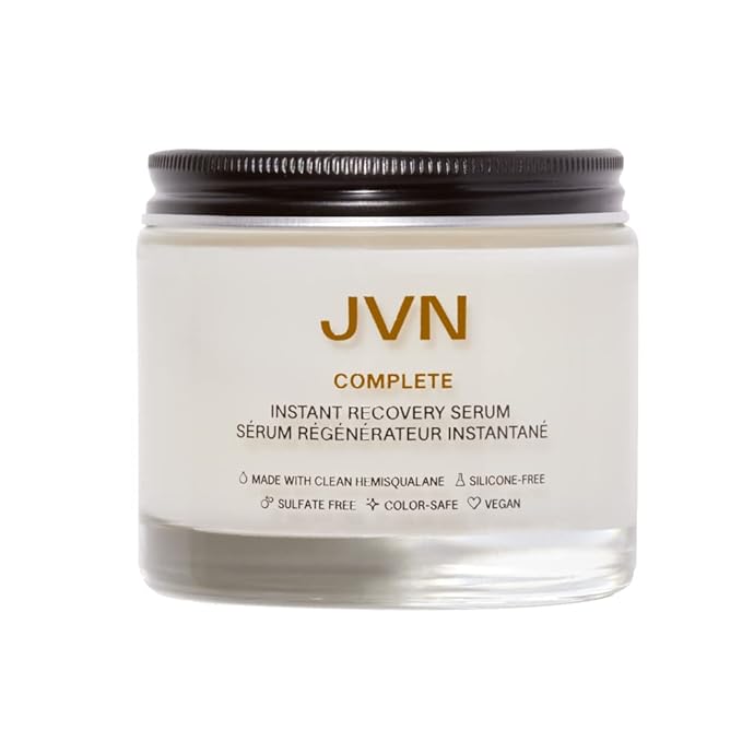 JVN Complete Instant Recovery Hair Serum, 3.4 Fl Oz, Frizz Fighting, Heat Protectant, Hair Smoothing Cream Strengthens & Repairs Damage, Silicone Free