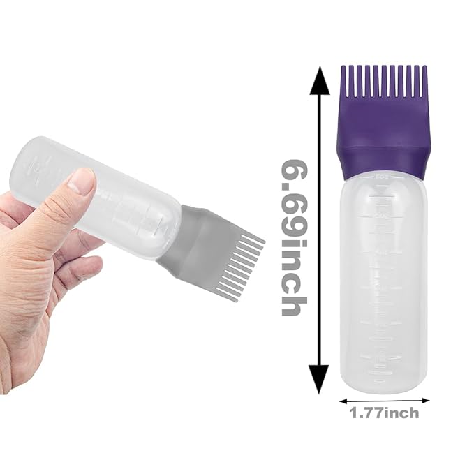 4 PCS Root Comb Applicator Bottle,Hair Oiling Applicator,Hair Oil Applicator Bottle for Hair Dye Shampoos Hair Salons.6oz (Purple+Grey)