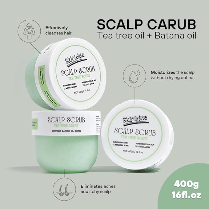 Tea Tree Scalp Scrub - 400g (14 fl.oz) 1 Bottle, Exfoliating & Moisturizing Treatment for Dry, Flaky Scalp - Deep Cleansing Hair Scrub with Natural Exfoliants & Nourishing Oils