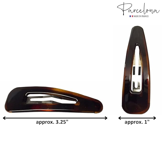 Parcelona French Clic Clac 3 1/4" Tortoise Shell Brown Celluloid No Slip Grip Snap Hair Clips for Women