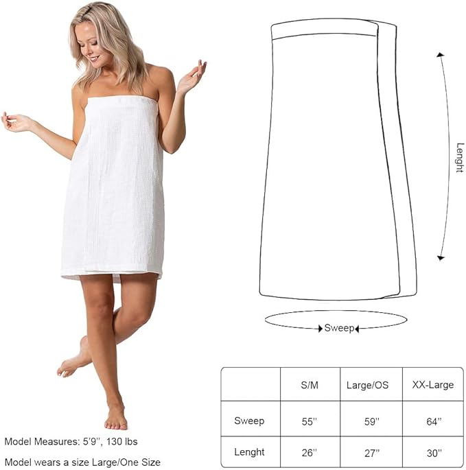 Turkish Linen Women’s Waffle Spa Body Wrap with Adjustable Closure