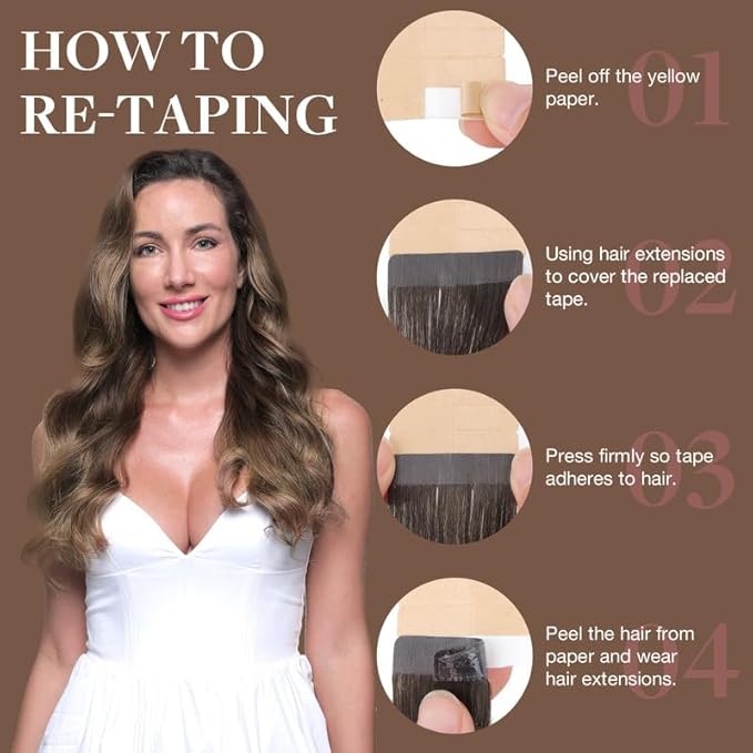 GOO GOO Tape in Hair Extensions Human Hair, 4/26/4 Balayage Chocolate Brown to Honey Blonde, 20inch 100g 40pcs, Skin Weft Seamless Invisible, Silky Straight with Thick Ends, Remy Human Hair