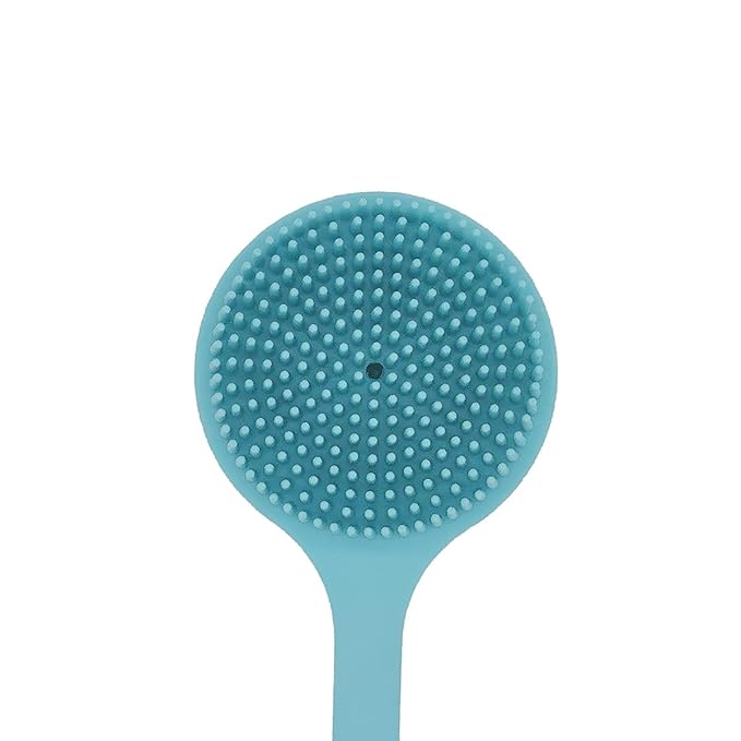 DNC Silicone Back Scrubber for Shower, Soft Bath Body Brush with Long Handle (Blue)