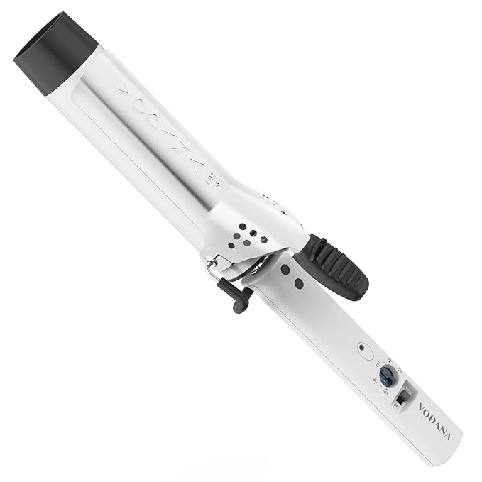 VODANA Professional GlamWave Ceramic Curling Iron, Long-Lasting Natural Curls, Instant Heat, Hair Curler, Curling Wand, Available in USA (1.6 inch, White)