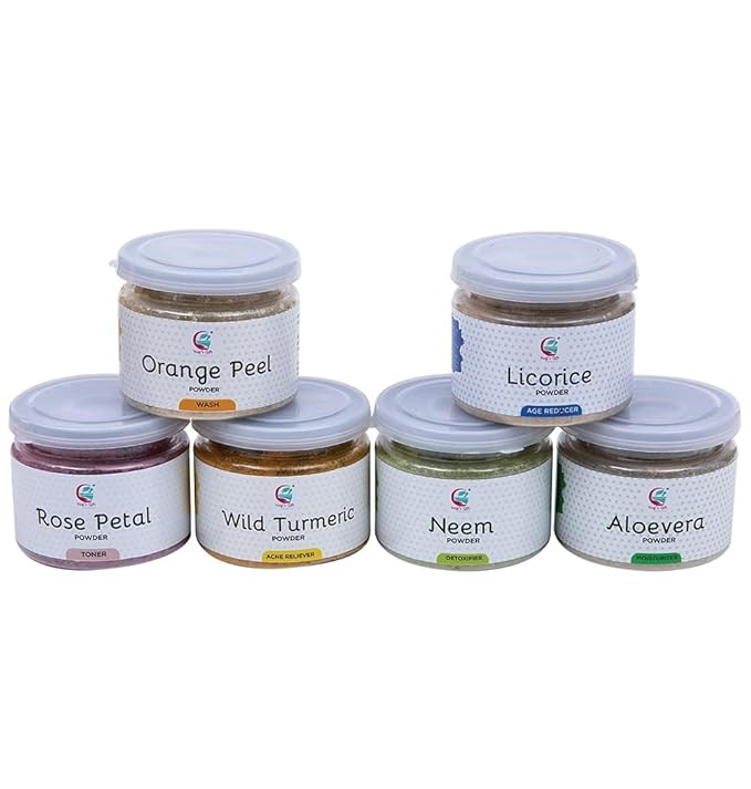 YOGI’S GIFT – Celebrating health Ayurvedic Skin Care Sampler | Six Powders in One Pack | Aloe vera, Rose petal, Wild Turmeric, Licorice, Neem & Orange Peel Powders 1oz Each | Soap Making Ingredient