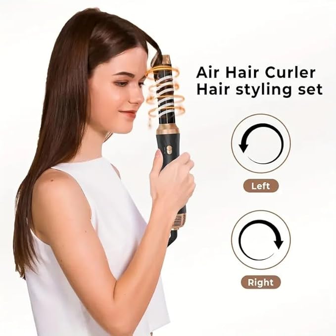 5 in 1 Hair Dryer Brush -Ionic Auto Wrap Curler & Straightener with 3 Heat Settings, Magic Hair Styler Salon-Grade Results for Women, Travel-Friendly Styler with ALCI Plug (A-Black)
