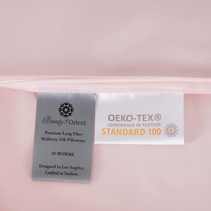 25 Momme Premium Mulberry Pink Silk Pillowcase for Hair and Skin | Handcrafted Hypoallergenic & Anti-Acne Silk Pillow Cases with Zipper | Standard - 20" x 26", Rose Water