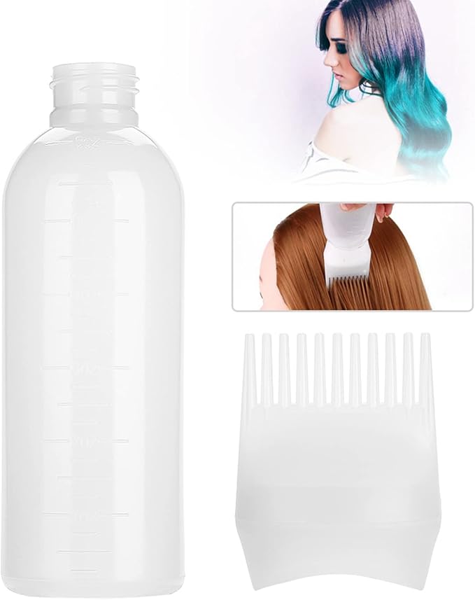 Professional Hair Color Applicator Bottle Set, White Plastic Comb Dispensing Tools for Salon Beauty Hair Dye and Oil Application
