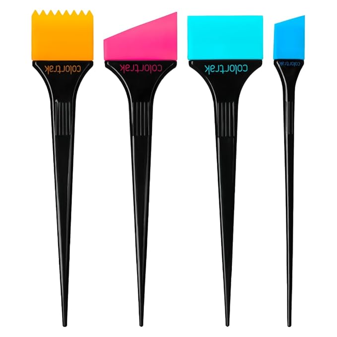 Colortrak Flexi Brush Set - 4 Pack | Tools for Precise Hair Coloring, Root Touch-Ups, Highlighting, Blending, and Dye Application, Serrated Head, Angled Head, and Straight Brushes Included