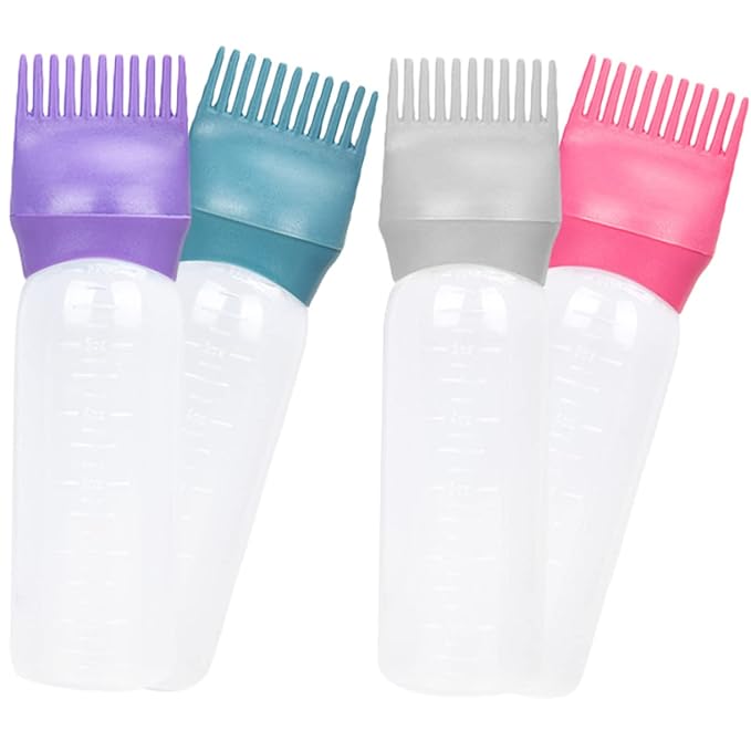 4pcs Hair Oiling Bottles Comb Hair Dye Applicator for Easy Coloring Includes Graduated Scale for Hairdressers and Stylists Deep