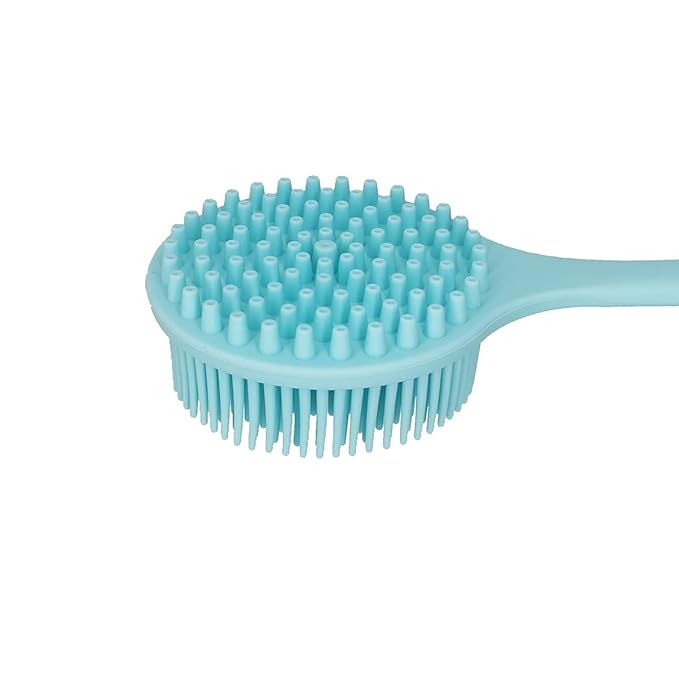 DNC Silicone Back Scrubber for Shower, Soft Bath Body Brush with Long Handle (Blue)