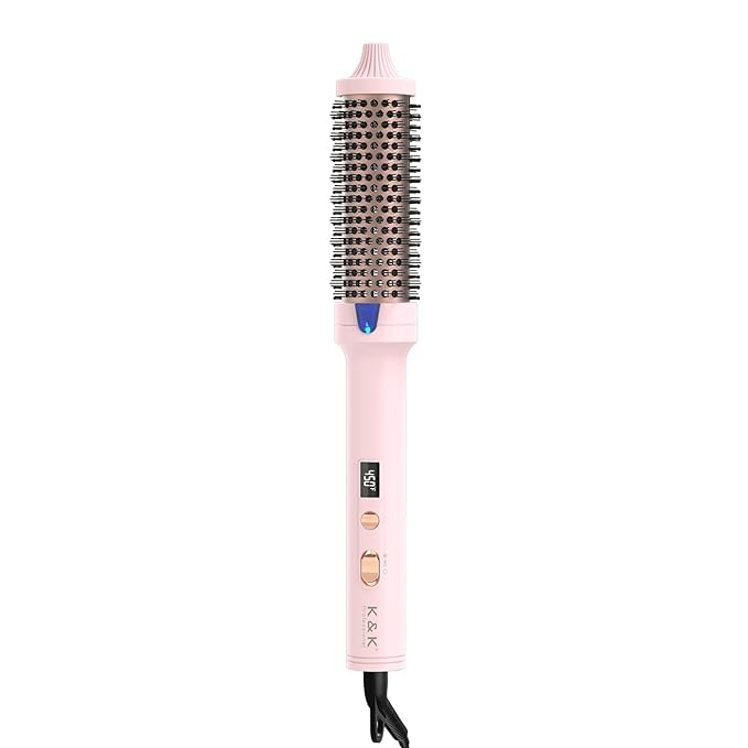 K&K 1.7 Inch Cool-AIR TECH Hair Styling Tool Bounce Brush, Heated Thermal Round Brush with Negative Ion Technology, Multiple Heat Settings for Blowout Look with Hair Care (Pink, 1.7 Inch)