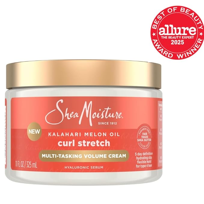 SheaMoisture Curl Stretch Multi-tasking Volume Cream Kalahari Melon Oil and a Tropical Vacation Scent With Hydrating Hyaluronic Serum, Defines Type 4 Curls For Days 11 Fl Oz