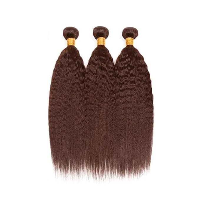 Brown Yaki Straight Human Hair Bundles Chocolate Brown Kinky Straight Bundles 18 20 22 Inch Grade 8A Brazilian Virgin Remy Hair Extensions Double Weft Real Color 4 Hair Weave