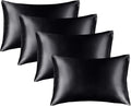 BEDELITE Satin Pillowcase for Hair and Skin, Super Soft Similar to Silk Pillow Cases 4 Pack with Envelope Closure, Cooling Pillowcases for Women Men (20"x30" Queen Size, Black)