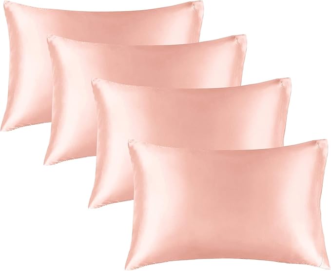 BEDELITE Satin Pillowcase for Hair and Skin, Super Soft Similar to Silk Pillow Cases 4 Pack with Envelope Closure, Cooling Pillowcases for Women Men (20"x26" Standard Size, Coral)