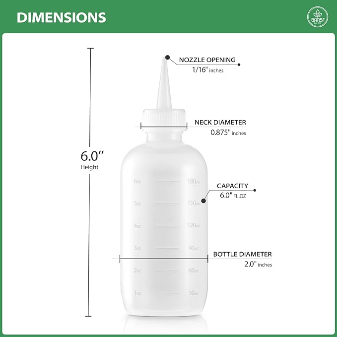 6-Ounce Applicator Bottles for Hair Color, Squeeze Bottle with Measuring Scale, Scalp Oil Perm Treatment, Translucent (Pack of 2)