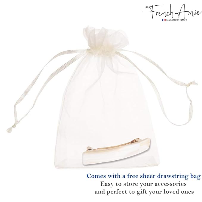 French Amie Small 2 1/4 inch Celluloid Handmade Hair Barrette No Slip Grip Durable Styling Women Hair Accessories Hair Clip for Girls, Made in France(Ivory)