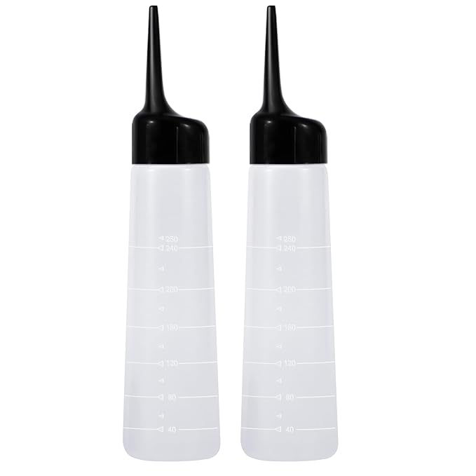 driew Applicator Bottles for Hair, 8.5oz Hair Squeeze Bottle with Angle Tip Color Applicator Bottle Dye Pack of 2,Black Cap