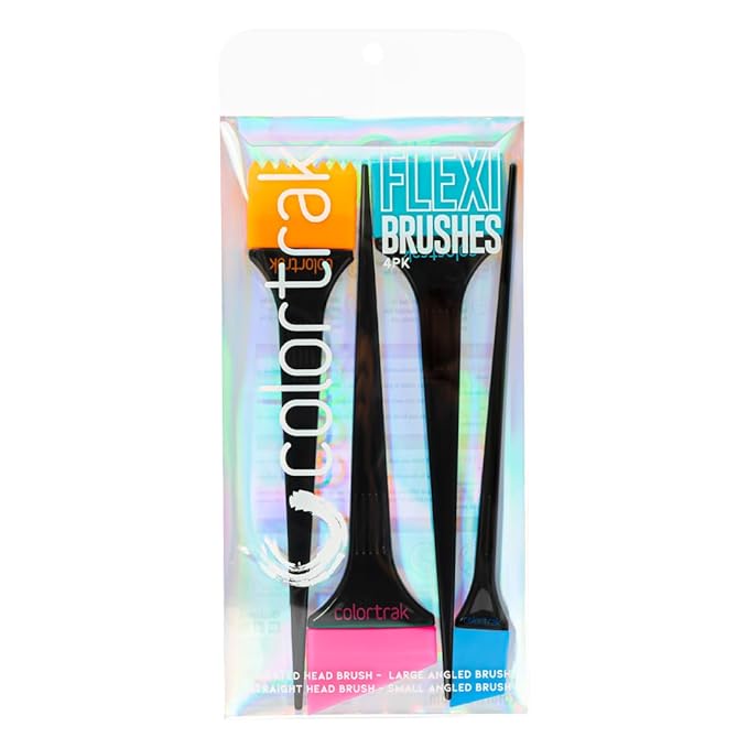 Colortrak Flexi Brush Set - 4 Pack | Tools for Precise Hair Coloring, Root Touch-Ups, Highlighting, Blending, and Dye Application, Serrated Head, Angled Head, and Straight Brushes Included