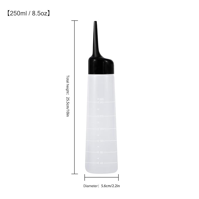 driew Applicator Bottles for Hair, 8.5oz Hair Squeeze Bottle with Angle Tip Color Applicator Bottle Dye Pack of 2,Black Cap