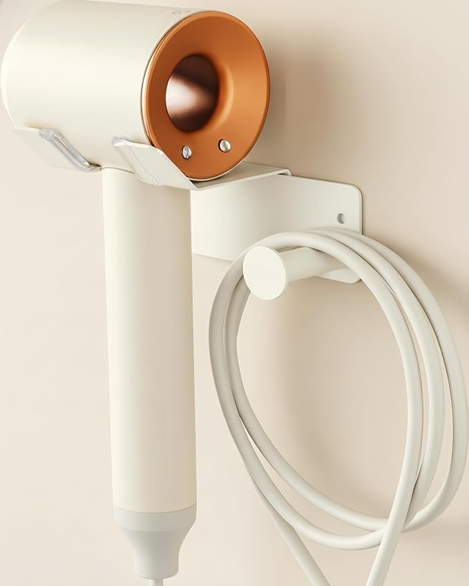 Hair Dryer Holder, HairDryer Holder Wall Mounted, Self Adhesive Blow Dryer Holder, Stainless Steel Hair Dryer Holder, Hairdryer Holder for Bathroom White