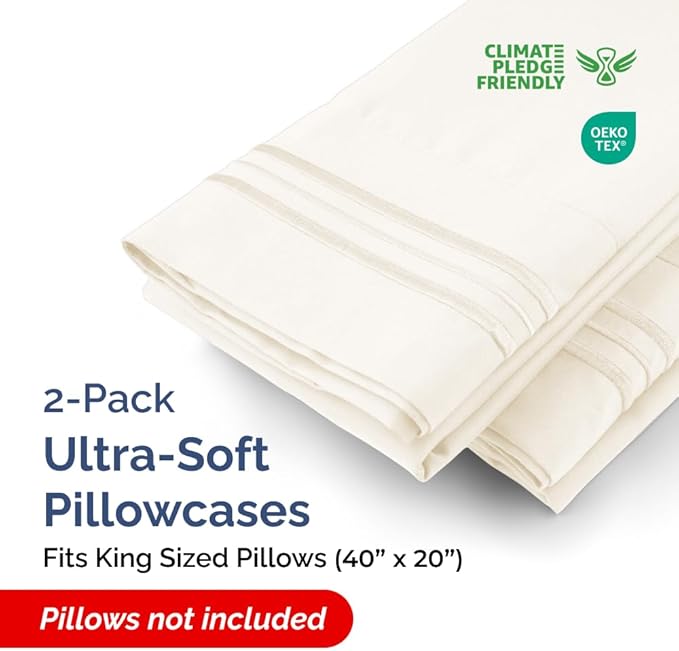 King Pillow Cases Set of 2 - Ultra Soft Hotel Quality Pillowcase Covers - Comfy, Cozy & Wrinkle Free - Shrinkage, Stain & Fade Resistant - Machine Washable Pillow Protectors - 2 Piece Set - Off White