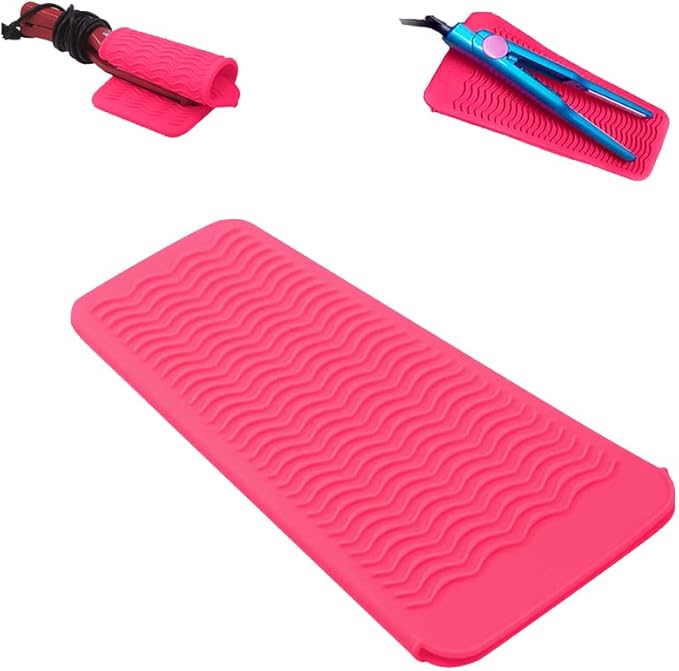Heat Resistant Silicone Mat Pouch,Hair Styling Tools for Curling Irons, Flat Irons, Hair Straightener， 11.5 * 6 Inches, Food Grade Silicone, Pink