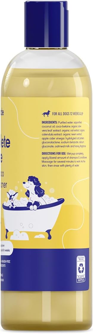 PupGrade Complete Care 4-in-1 Shampoo & Conditioner for Dogs - Cleans, Moisturizes, Detangles & Deodorizes - Oatmeal Milk & Honey Scent - 16 fl oz