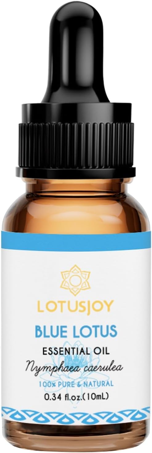 100% Pure Blue Lotus Oil 0.34 Fl Oz, Natural Blue Lotus Essential Oil in Amber Glass Bottle with Dropper for Diffuser, Massage, Skin & DIY Use