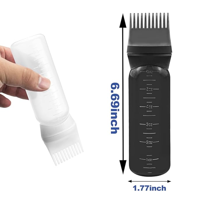 ELANE 4 Pcs Root Comb Applicator Bottle, 6oz, Hair Oil Applicator Bottle for Hair, Salon, Home, Travel (Black+White)