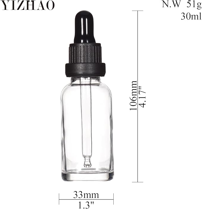 YIZHAO Clear Glass Dropper Bottle 1oz, Tincture Bottles with Glass Dropper, for Essential Oils, Aromatherapy, Cosmetic, Laboratory, Pharmacy, Liquids, Travel –12 Pcs