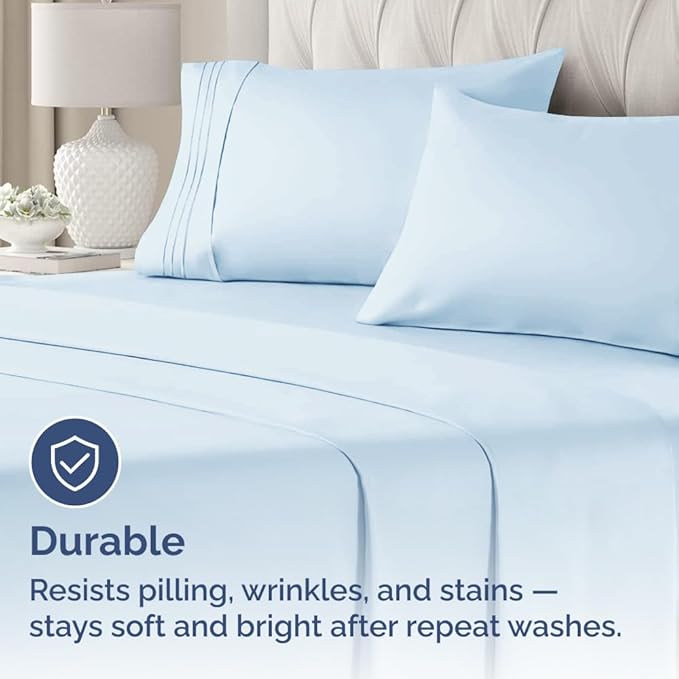 Queen Pillow Cases Set of 4 - Ultra Soft Hotel Quality Pillowcase Covers - Comfy, Cozy & Wrinkle Free - Shrinkage, Stain & Fade Resistant - Machine Washable Pillow Protectors - 4 Piece Set - Sky Blue