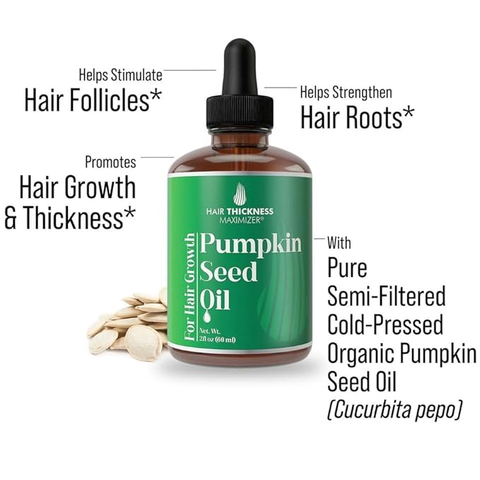 Pumpkin Seed Oil for Hair Growth. Strengthens & Hydrates Thinning, Dry Hair for a Healthier-Looking Scalp. For Women & Men – Vegan 2oz Serum