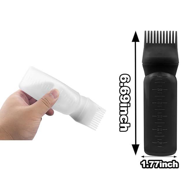 ELANE 4PCS Hair Oil Applicator Bottles with Root Comb for Scalp and Hair Oiling, 6oz (2 Black + 2 White)
