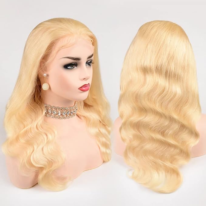 613 Blonde Human Hair Wigs 13X6 HD Transparent Lace Front Body Wave Wigs with Baby Hair for Black Women Pre Plucked Brazilian Virgin Hair Wig 180% Density 14 Inch