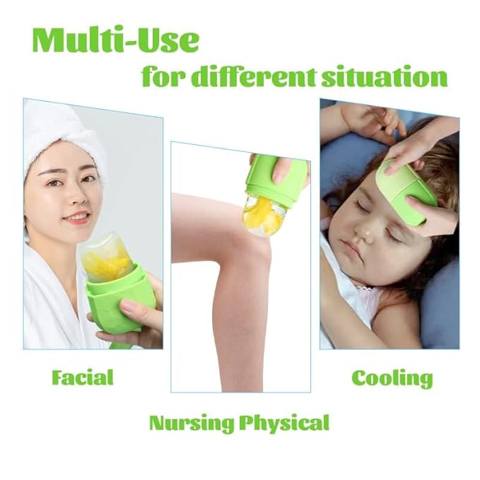 Ice Roller for Face and Eye, Gua Sha Facial Tools ,Puffiness Relief Ice Roller Skin Care ,Ice Facial Cube, Neck Massage, Silicone Ice Mold for Face Beauty,Self Care Gifts for Women (Green)