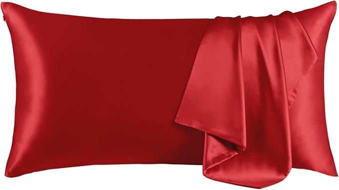 THXSILK 100% Pure Mulberry Silk Pillowcase for Hair and Skin - Upgraded Real Grade 6A+ Mulberry Silk - Durable, Soft & Anti-Aging Silk Pillow Case with Zipper(California King Size 20"x40", Red)