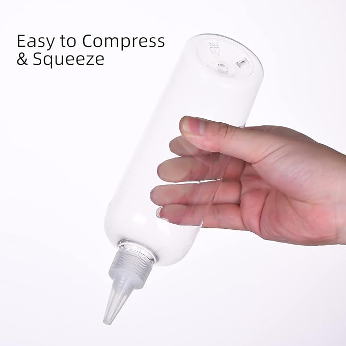 Hair Color Applicator, 16 Ounce Squeeze Bottle for Hair, PET Plastic Refillable With Clear Twist Top Cap - 2 Pack, Transparent