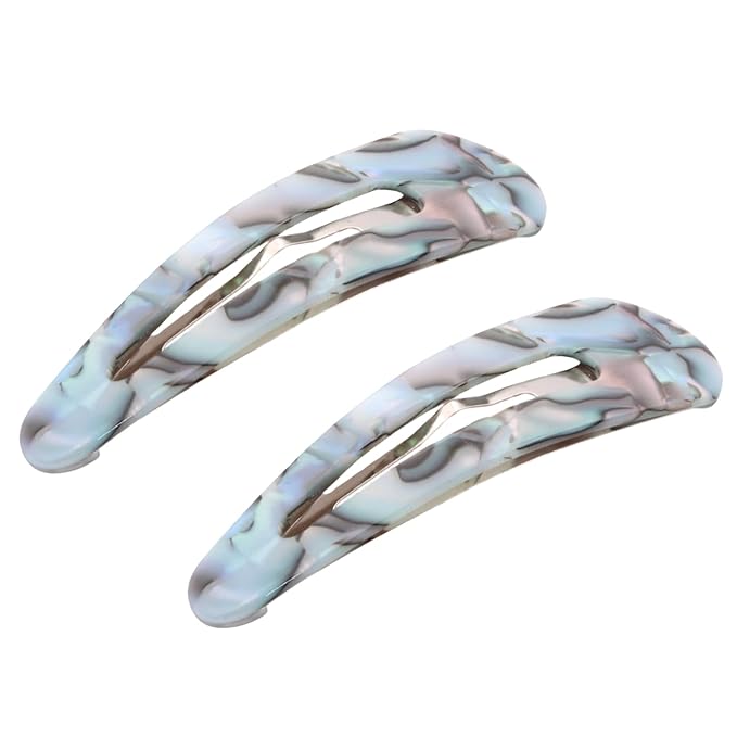 French Amie Clic Clac Large Handmade Celluloid Acetate Set of 2 Snap Hair Clips No Slip Side Slide-in Barrette for Women and Girls (Aqua Marbel)