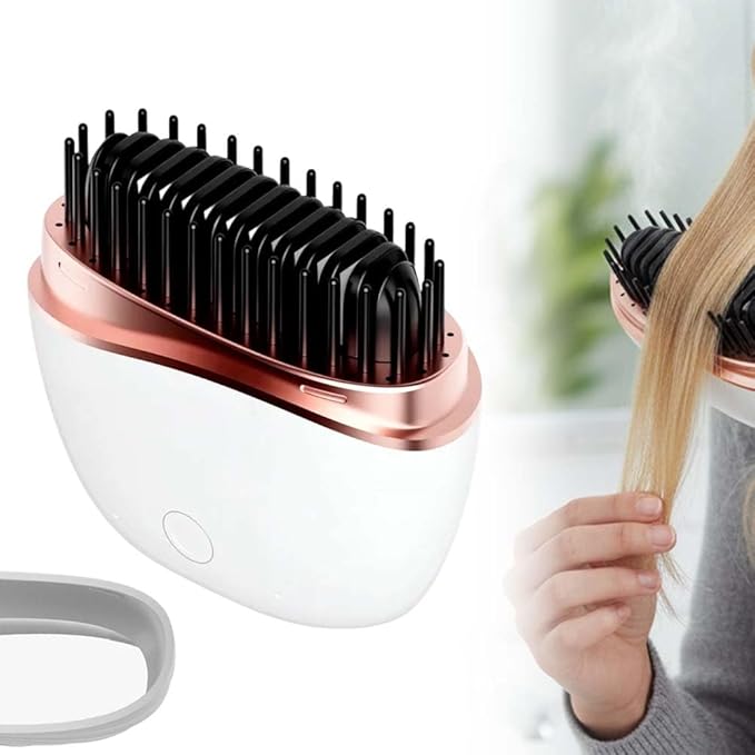 Mini Straightener,Portable Fast Heating Hair Straightener Comb with Mirror,Wireless 2-in-1 Hairs Dressing Combs for Home Travel Gift,Straight Hair Comb with 3 Adjustable Temperatures (White)