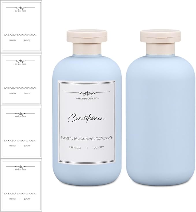 6.8 oz Plastic Travel Shampoo Bottles, Refillable Flip Cap Squeeze Bottles for Toiletries, Large Leakage-proof Travel Shampoo and Conditioner Container (Blue)