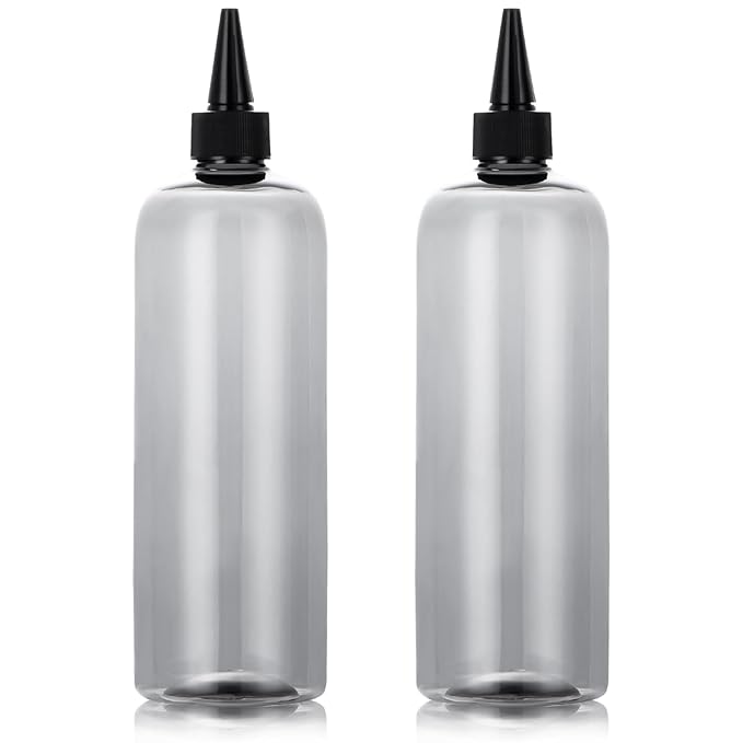 Applicator Bottle for Hair, 16.9 ounce Hair Color Applicator Bottle 2 Pack Squeeze Bottle Transparent Oil Bottles for Hair, PET Plastic Refillable Bottles with Twist Top Cap,Clear Black