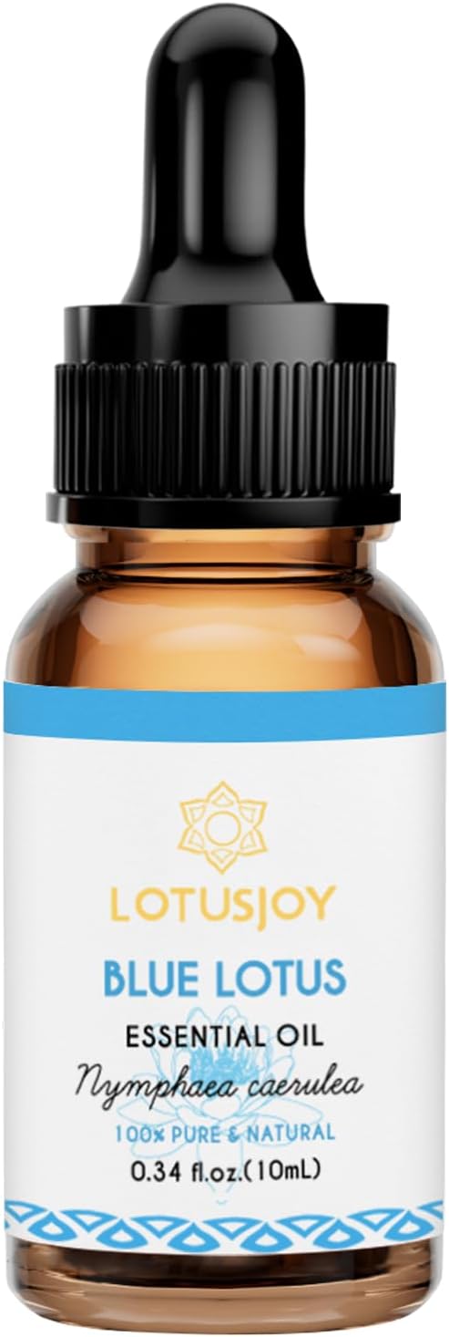 100% Pure Blue Lotus Oil 0.34 Fl Oz, Natural Blue Lotus Essential Oil in Amber Glass Bottle with Dropper for Diffuser, Massage, Skin & DIY Use