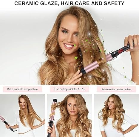 MEGAWISE Pro 1.25 Inch Ceramic Barrel Hair Curling Iron with 60s PTC Fast Heating, Anti-Scald Grip & Tip, Auto Shut Off, 360° Swivel Cord, 2 Clips & Heat-Resistant Glove Included